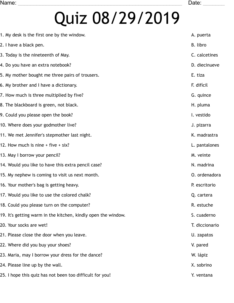 Quiz 08/29/2019 Worksheet