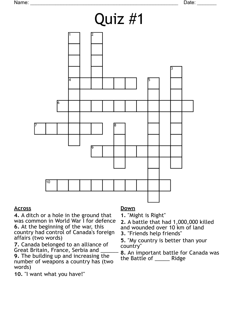 Quiz #1 Crossword