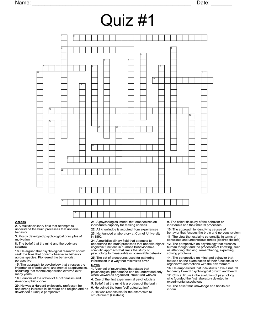 Quiz #1 Crossword