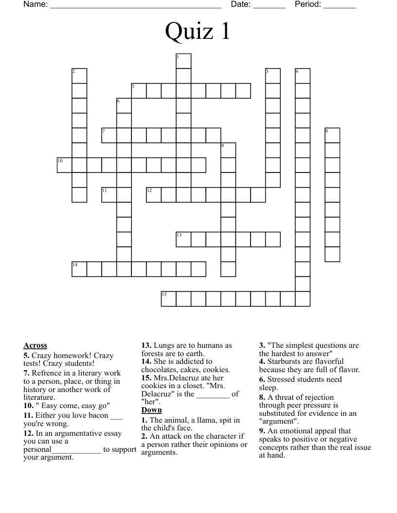 Quiz 1 Crossword