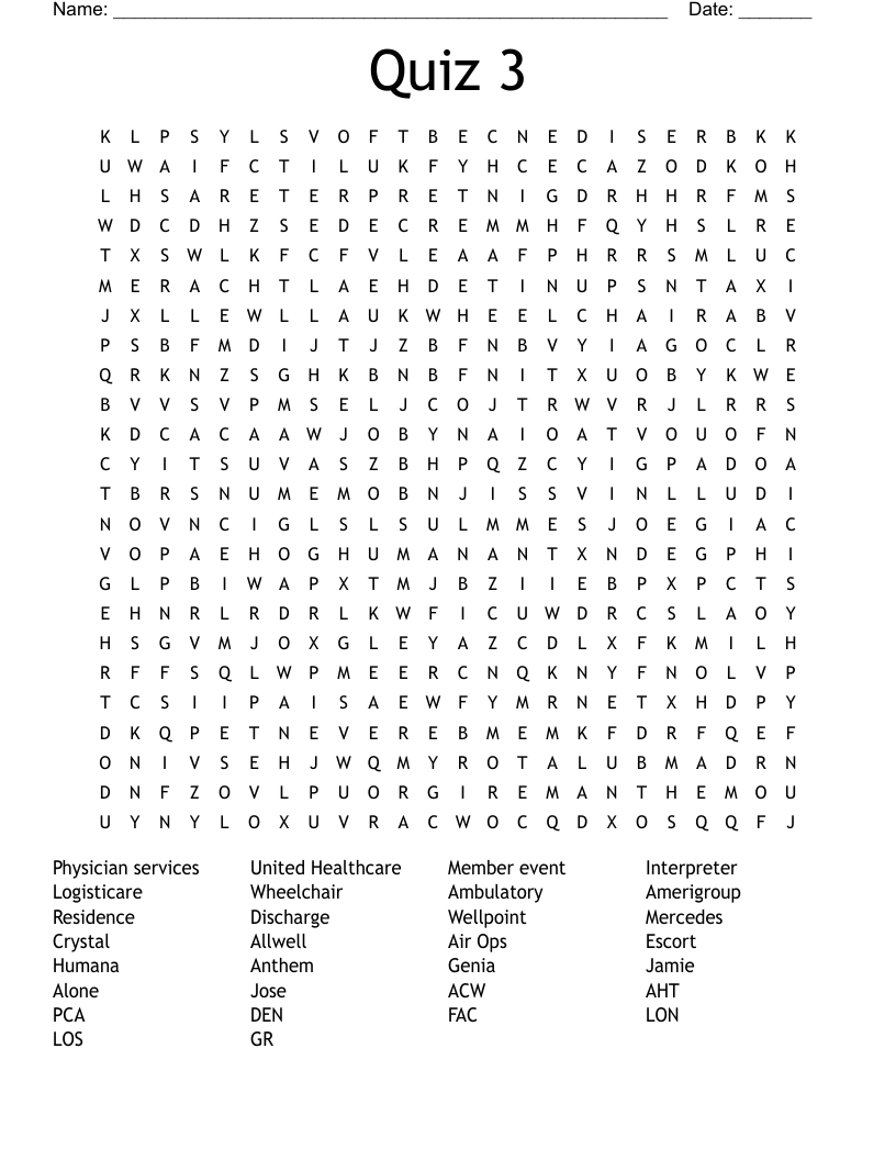 Quiz 3  Word Search