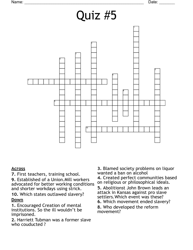 Quiz #5 Crossword