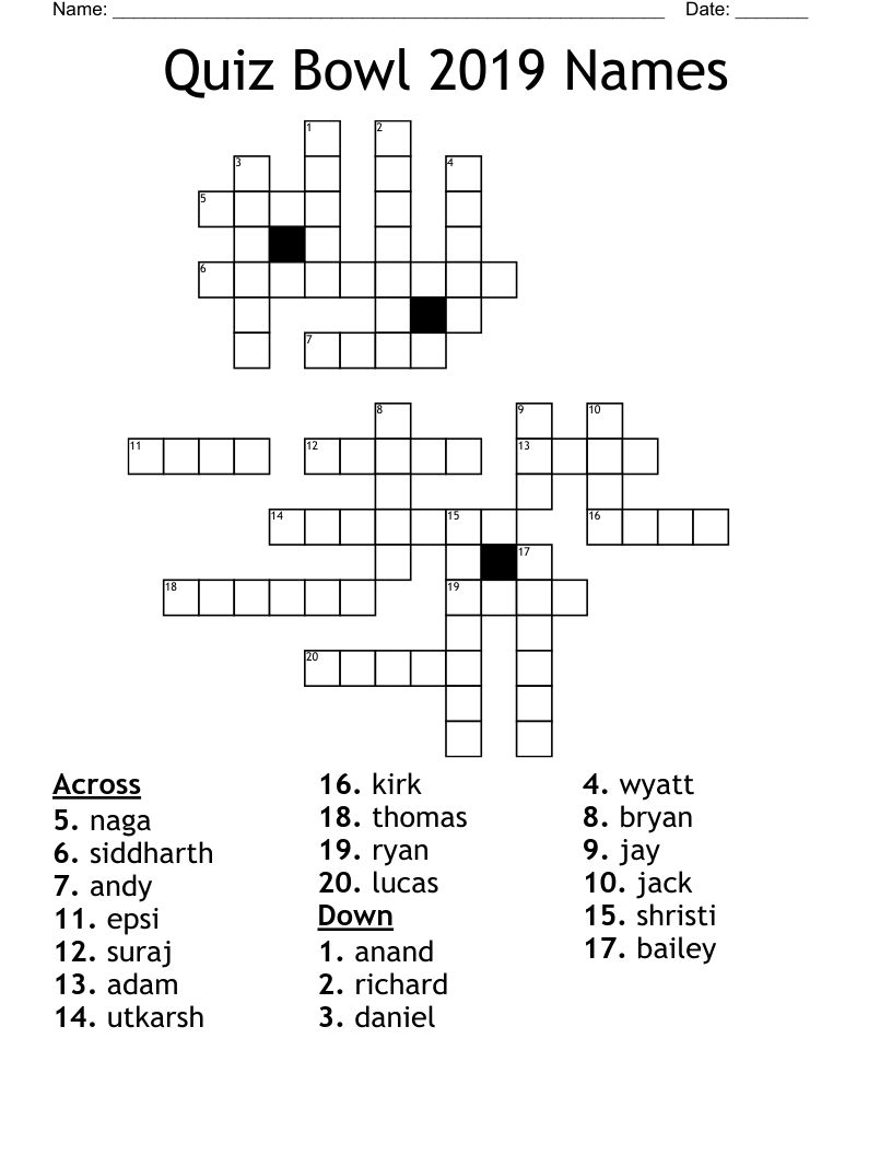 Quiz Bowl 2019 Names Crossword