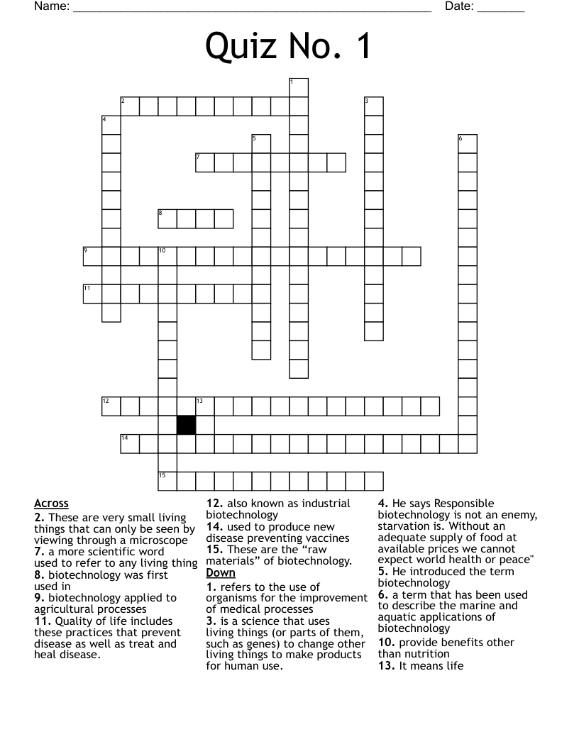 Quiz No. 1 Crossword