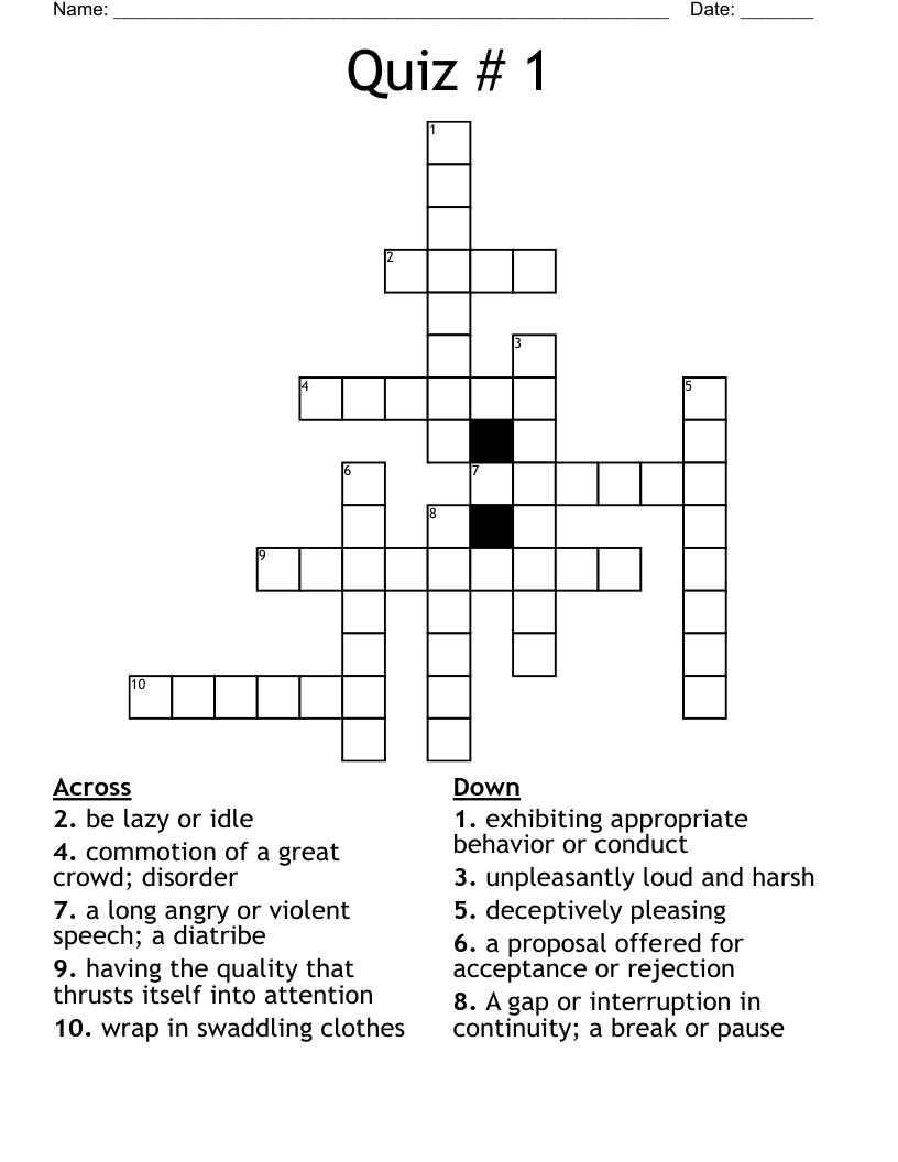 Quiz # 1 Crossword
