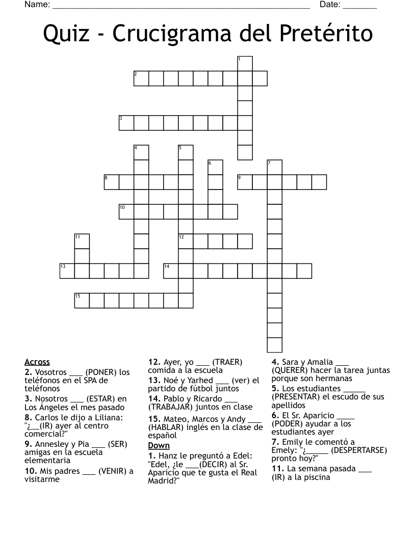 Quiz - Crucigrama del Pretérito Crossword