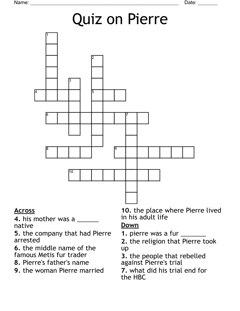 Quiz on Pierre Crossword