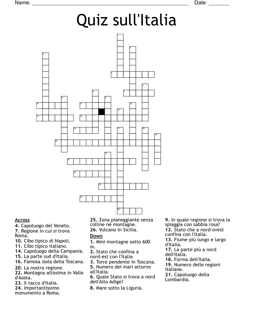 Quiz sull'Italia Crossword