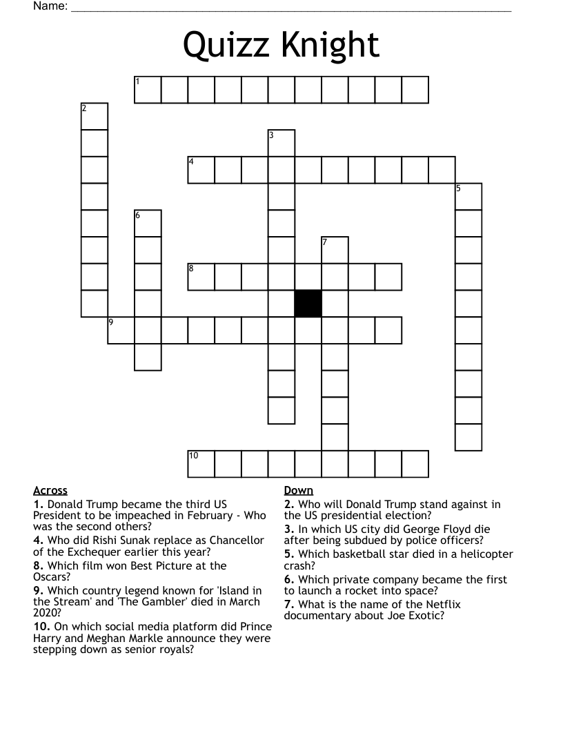 Quizz Knight Crossword