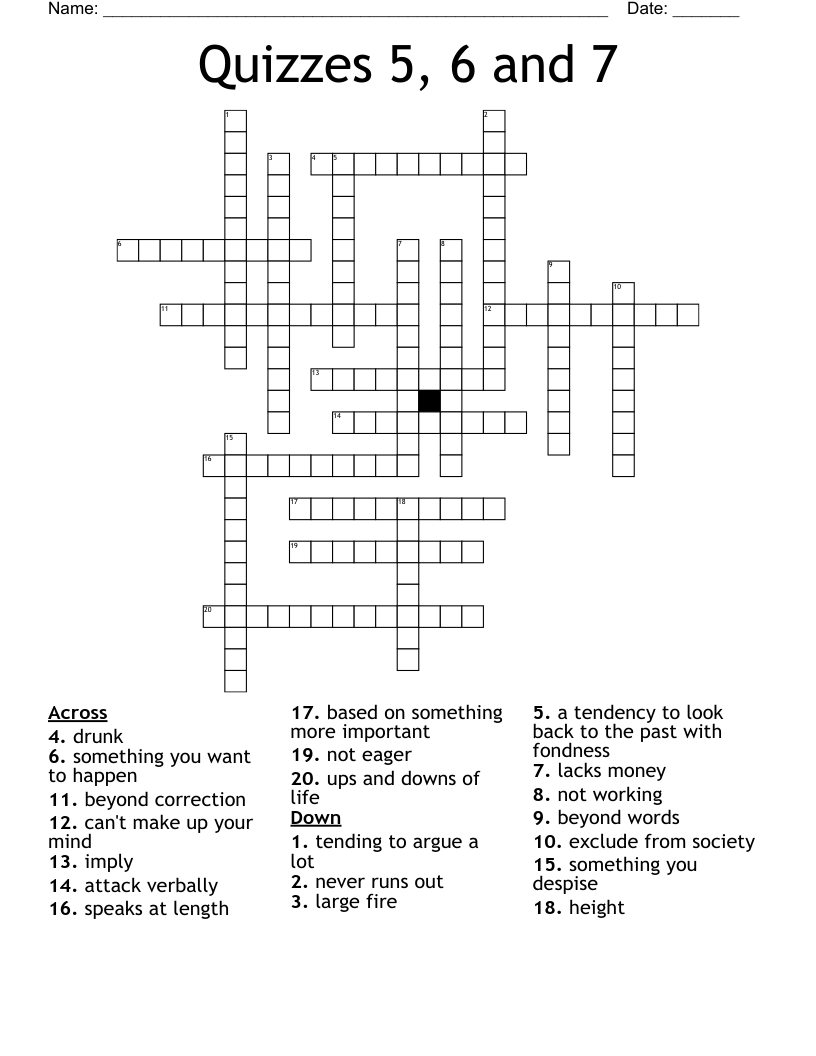 Quizzes 5, 6 and 7 Crossword