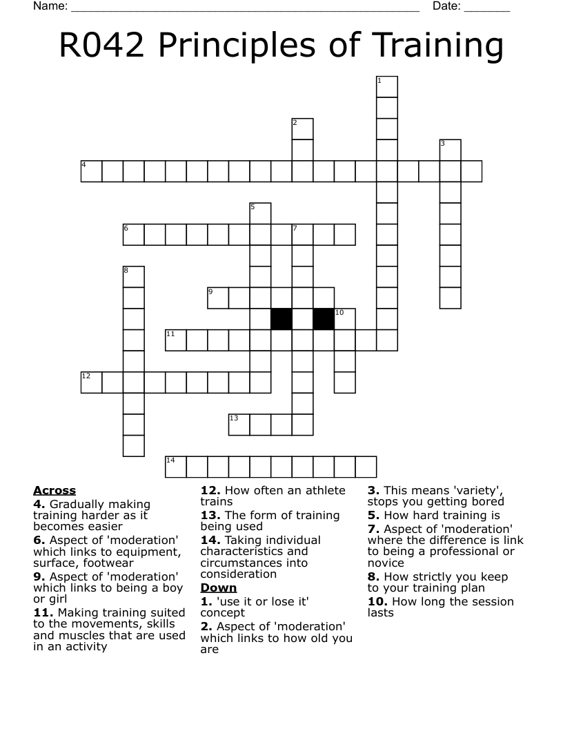 R042 Principles of Training Crossword