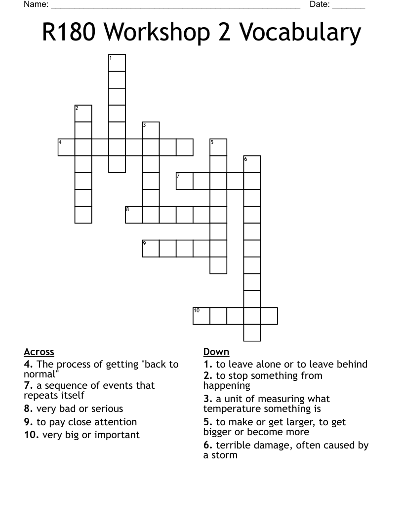 R180 Workshop 2 Vocabulary Crossword