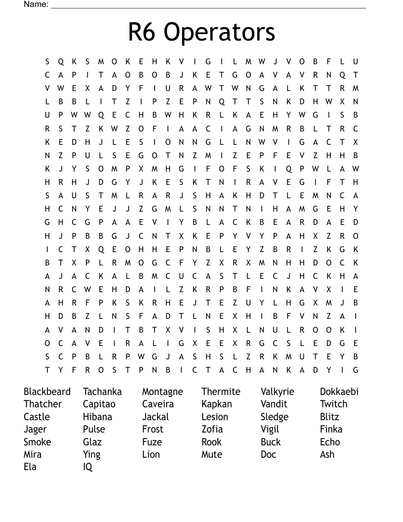R6 Operators Word Search