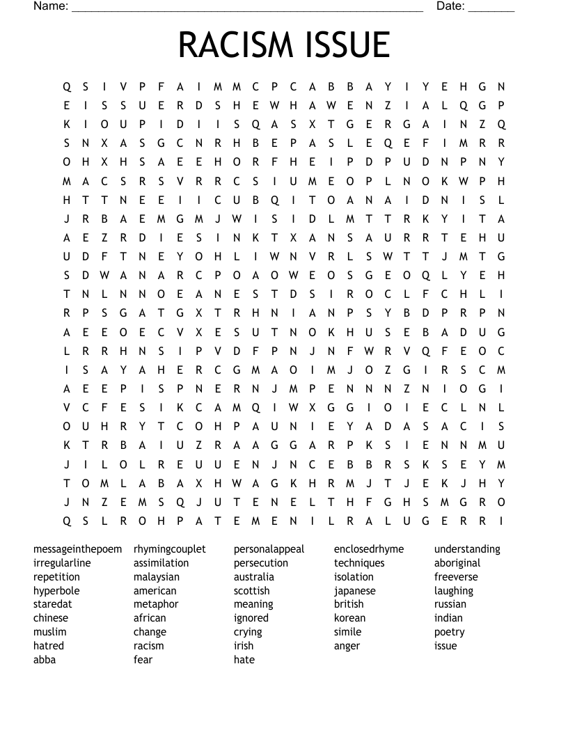 RACISM ISSUE Word Search
