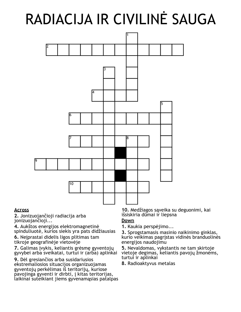 RADIACIJA IR CIVILINĖ SAUGA Crossword