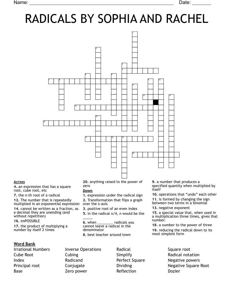 RADICALS BY SOPHIA AND RACHEL Crossword