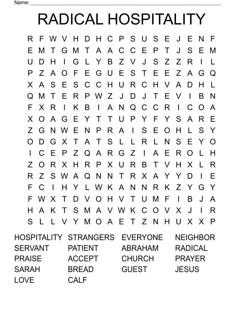 RADICAL HOSPITALITY Word Search