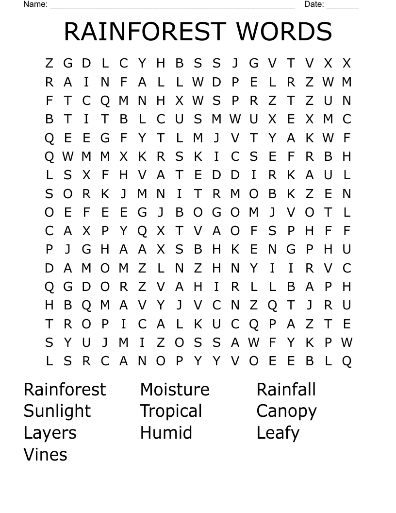 RAINFOREST WORDS Word Search