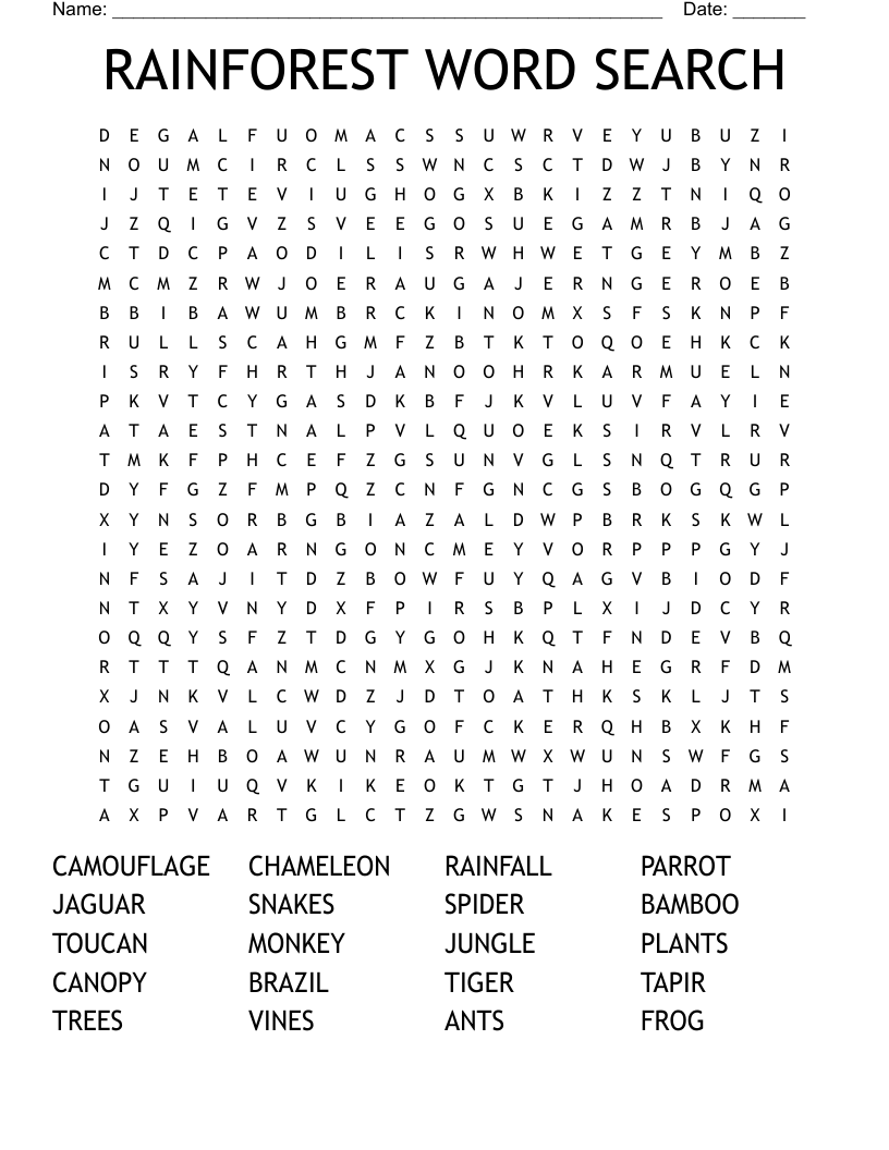 RAINFOREST WORD SEARCH