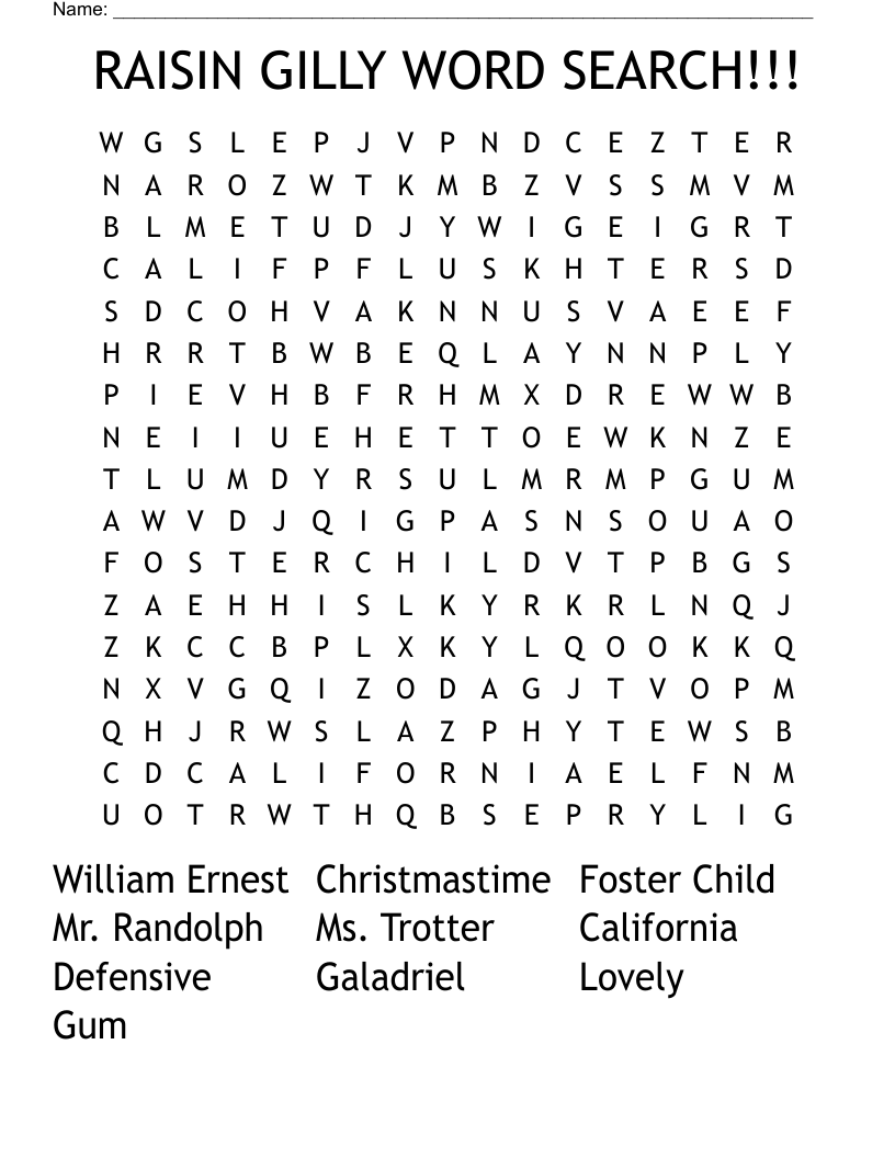 RAISIN GILLY WORD SEARCH!!!