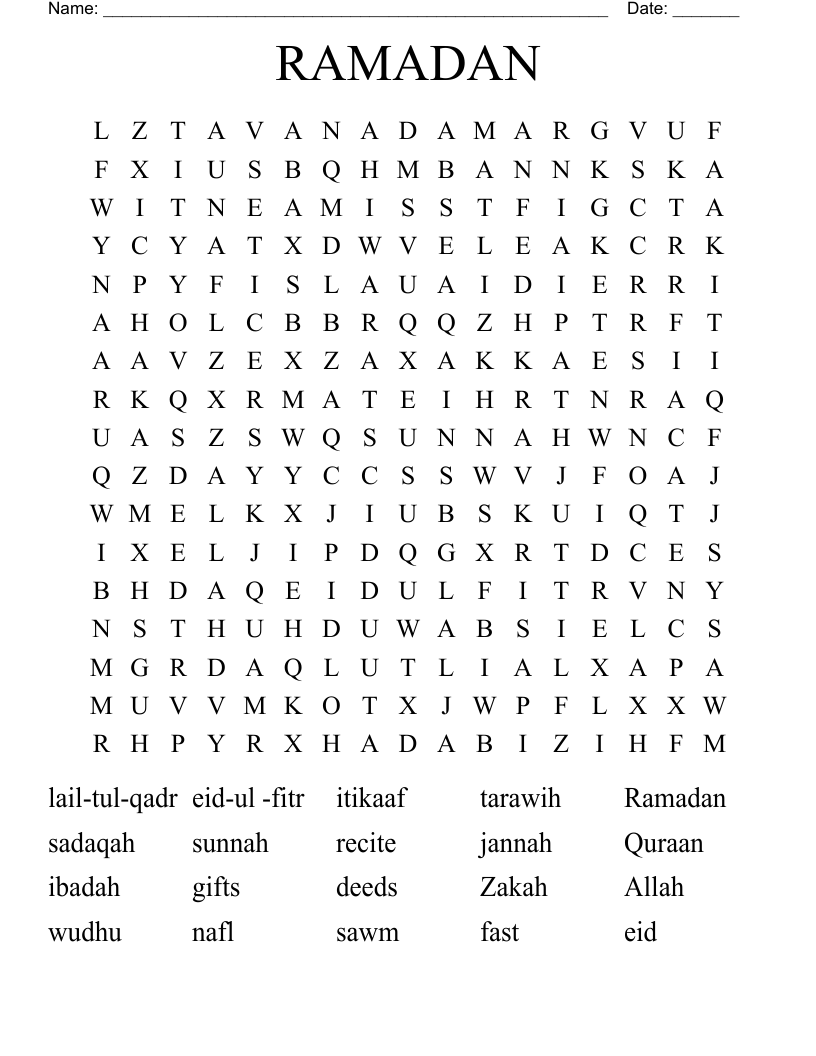 RAMADAN Word Search