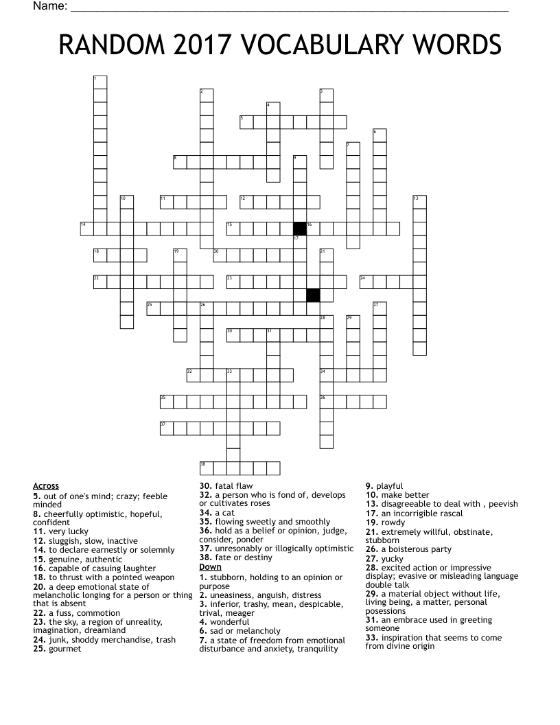 RANDOM 2017 VOCABULARY WORDS Crossword