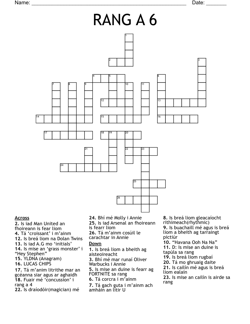 RANG A 6 Crossword