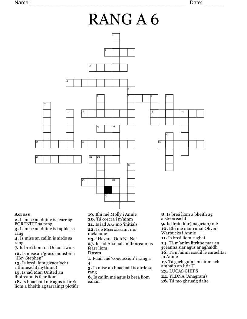 RANG A 6  Crossword