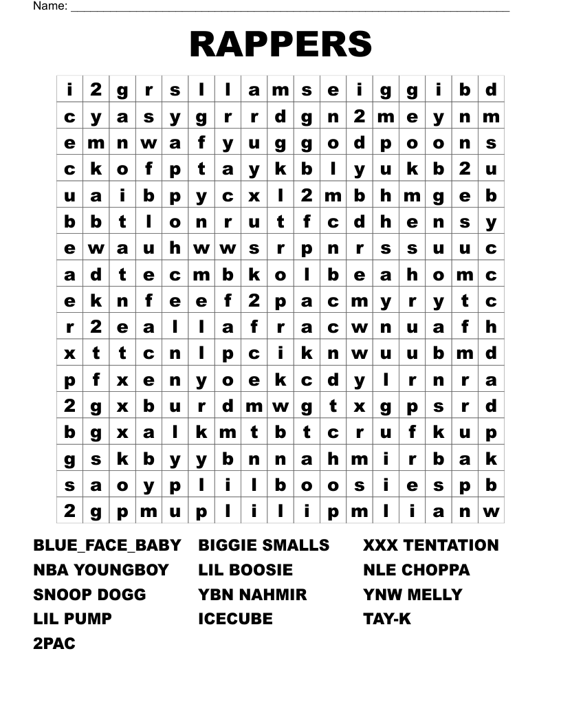 RAPPERS Word Search