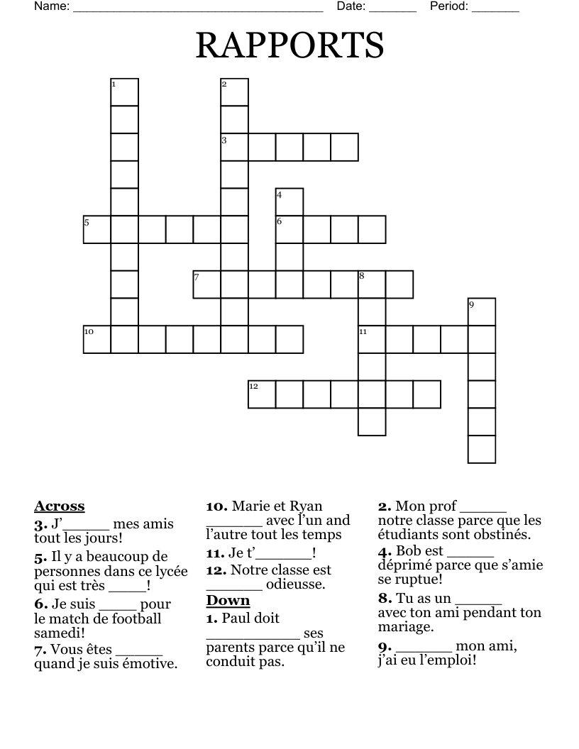 RAPPORTS Crossword