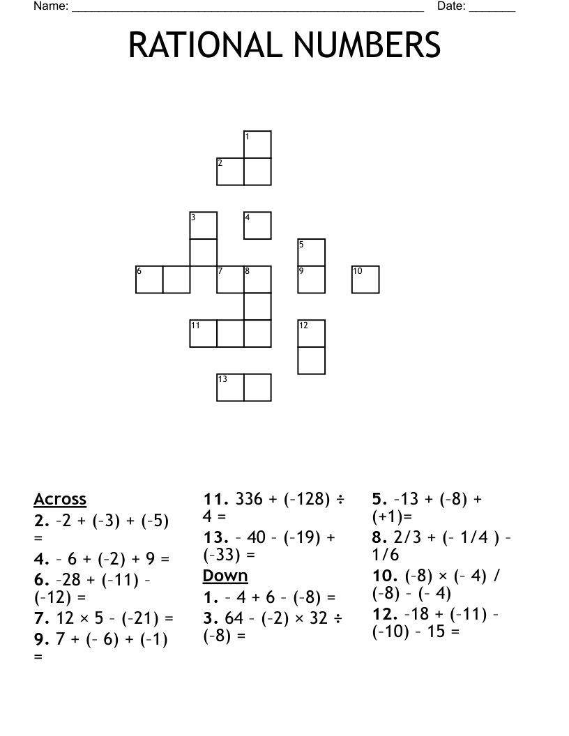 RATIONAL NUMBERS Crossword