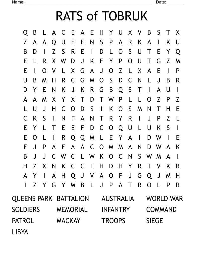 RATS of TOBRUK Word Search