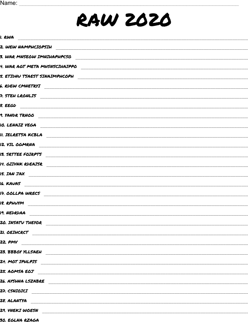 RAW 2020 Word Scramble
