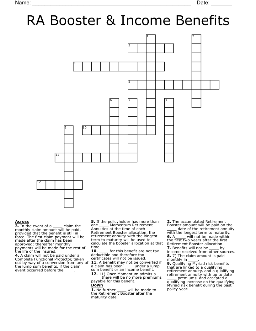 RA Booster & Income Benefits Crossword