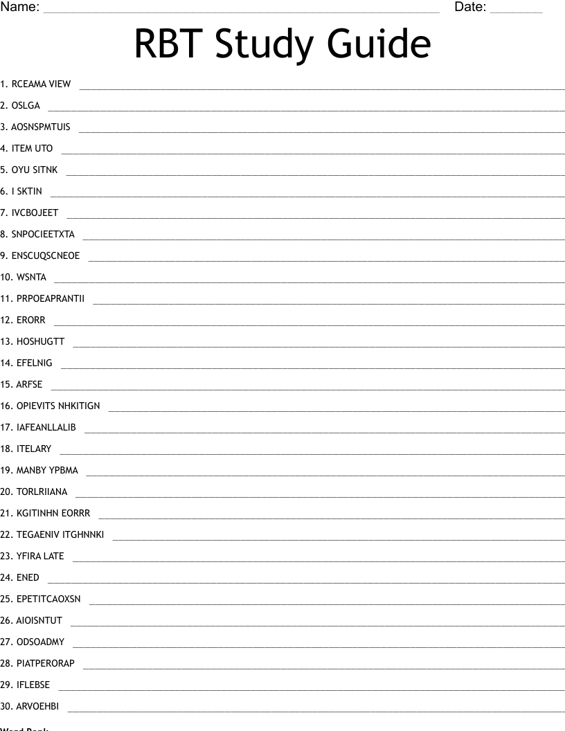 RBT Study  Guide Word Scramble
