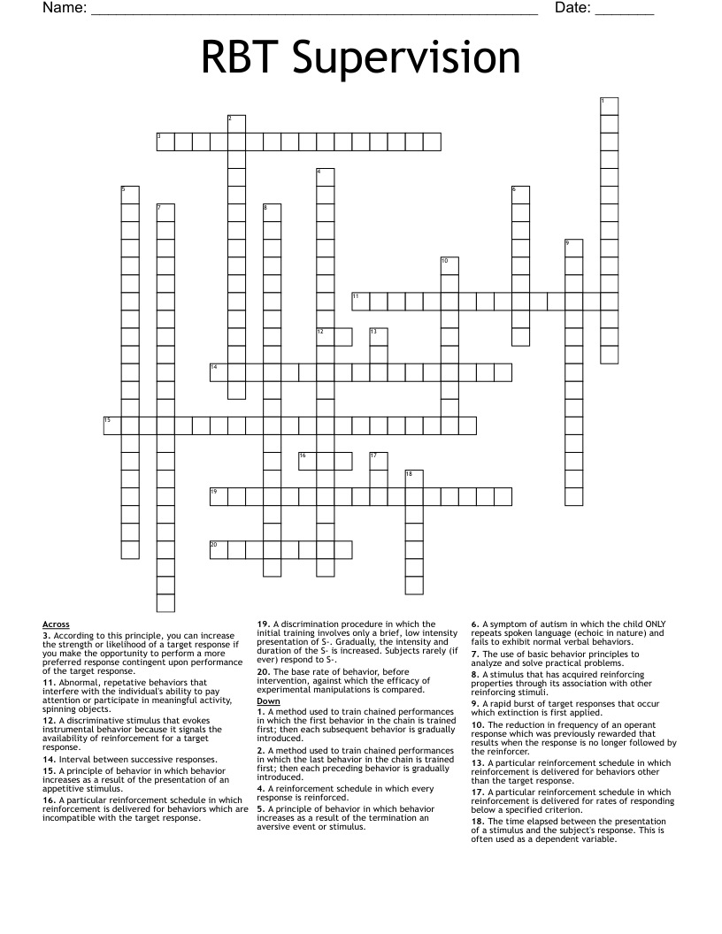 RBT Supervision Crossword
