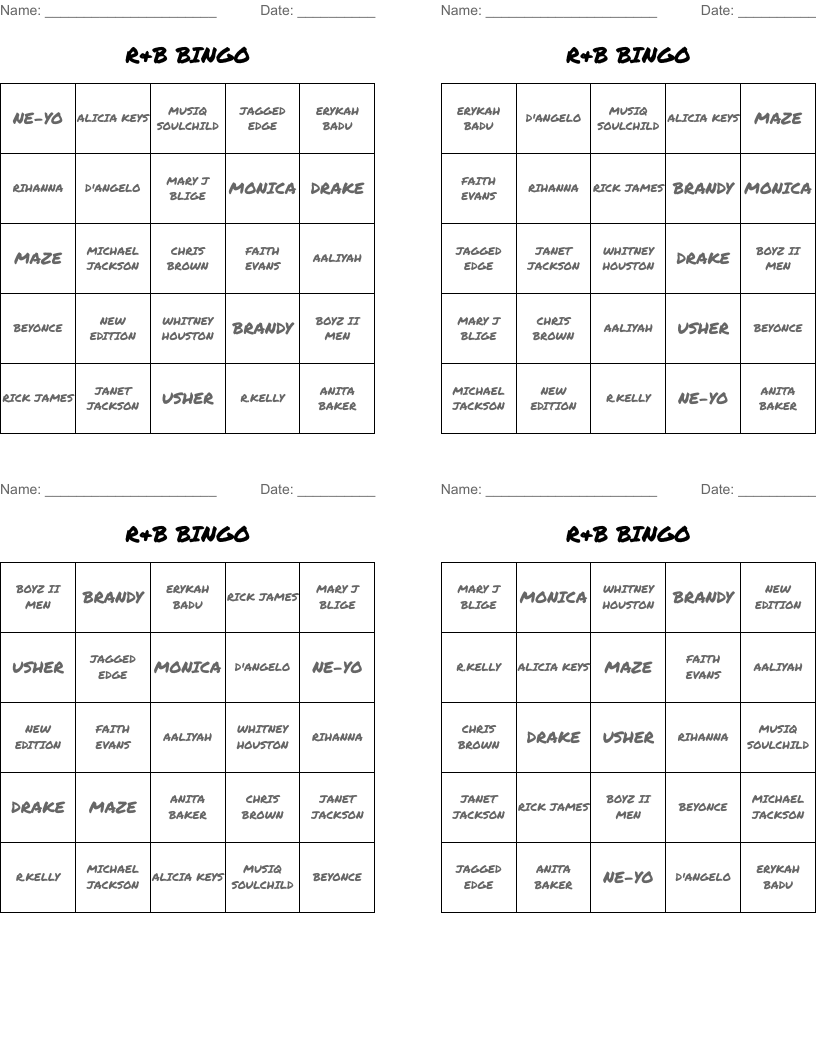R&B BINGO