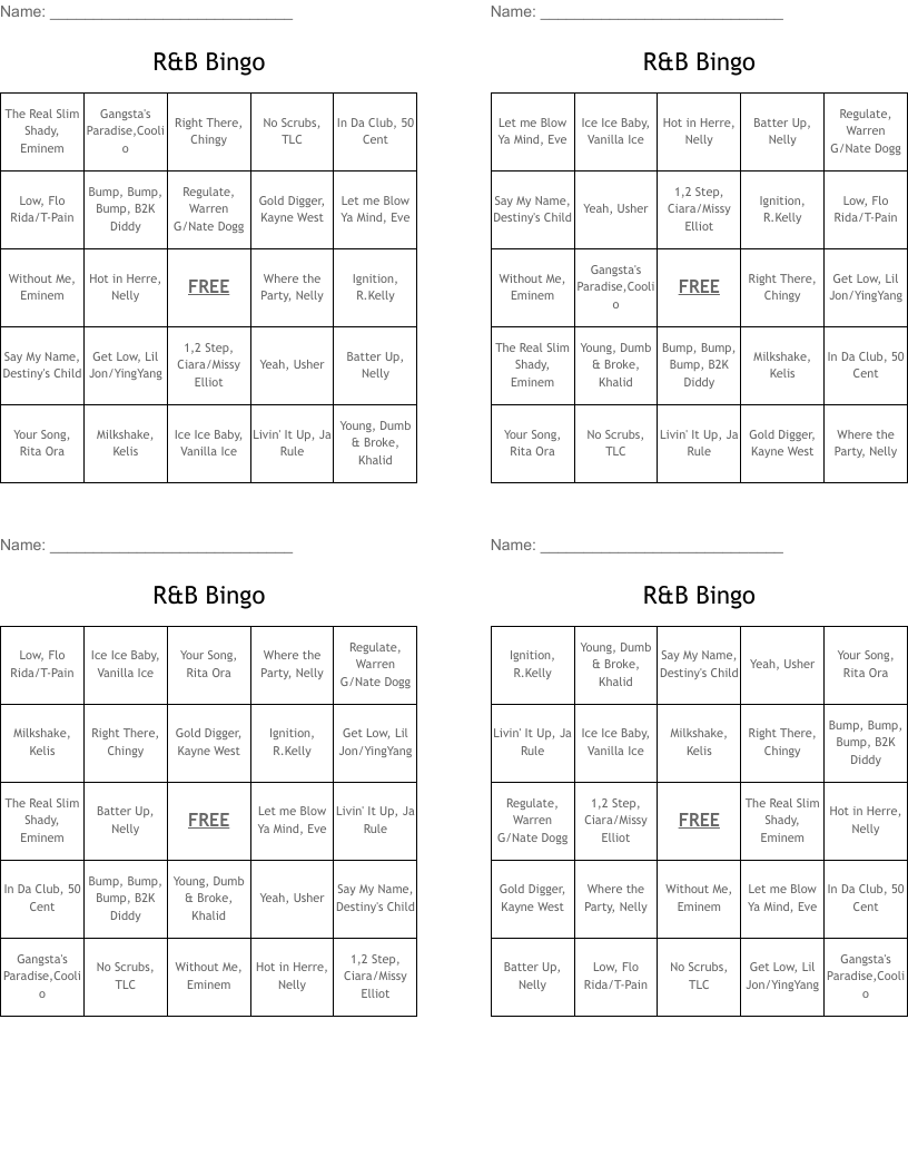 R&B Bingo