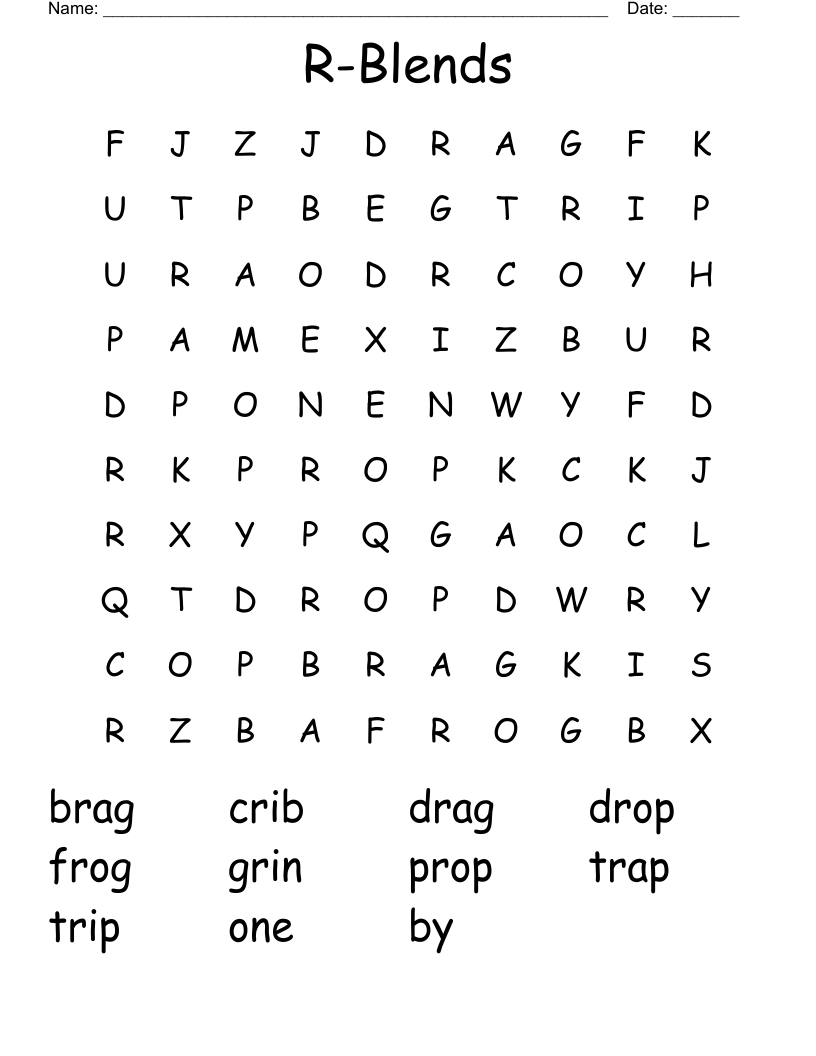 R-Blends Word Search