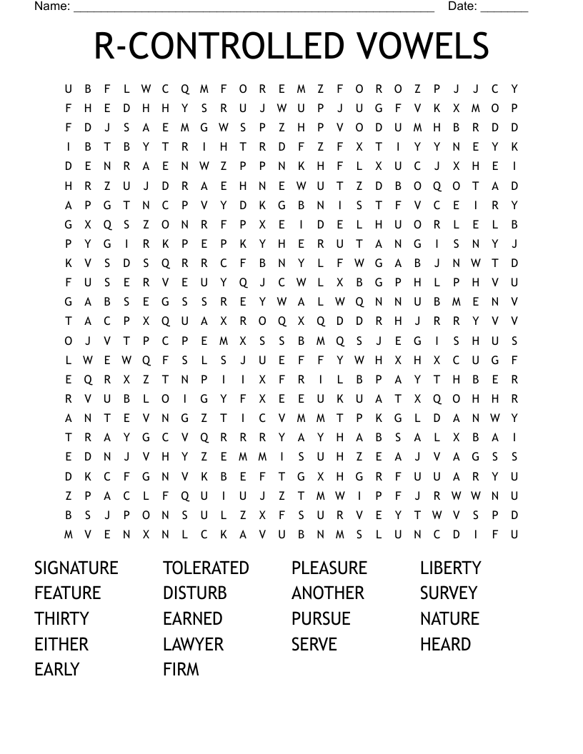 R-CONTROLLED VOWELS Word Search