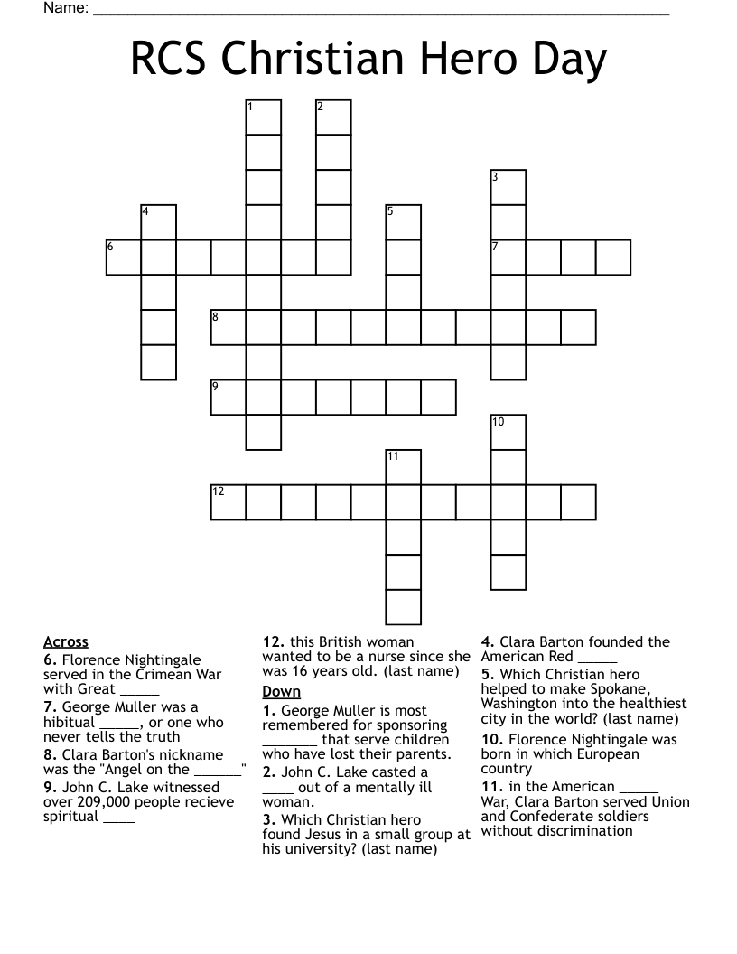 RCS Christian Hero Day Crossword