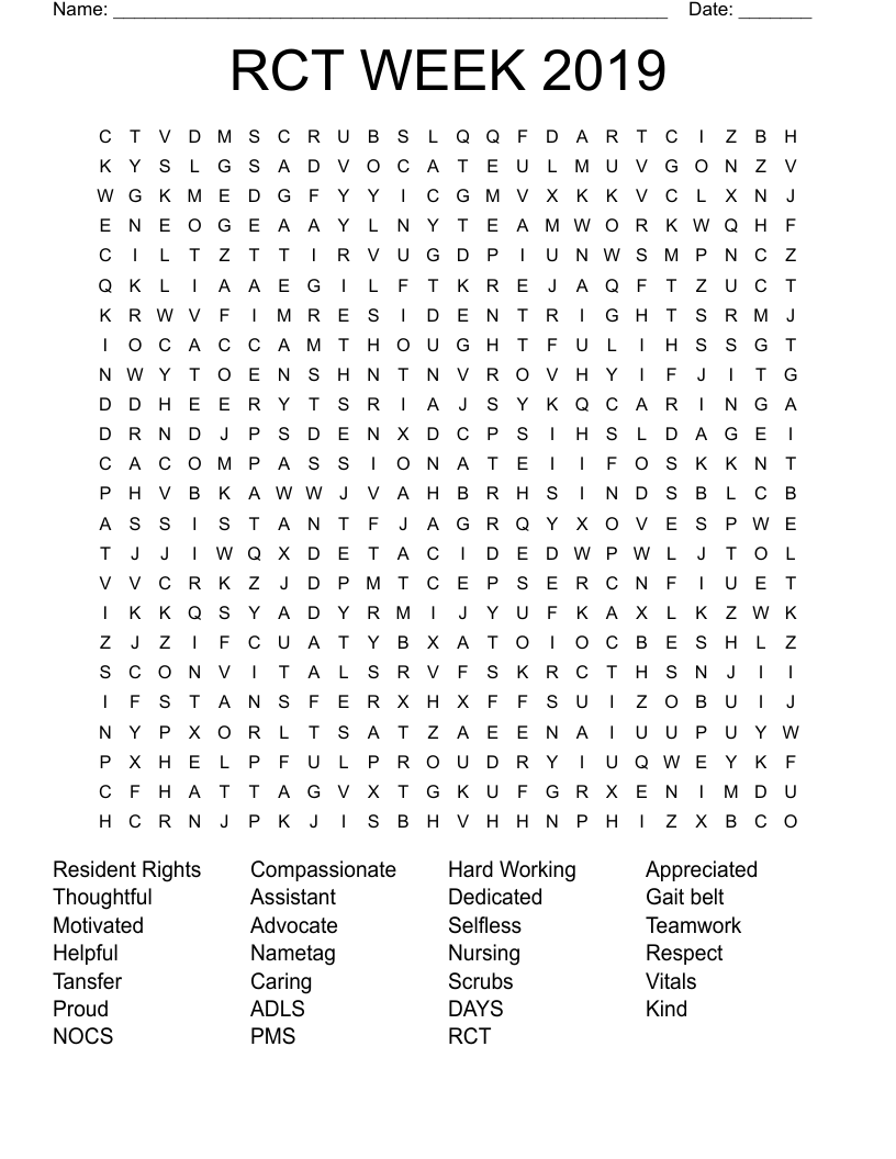 RCT WEEK 2019 Word Search