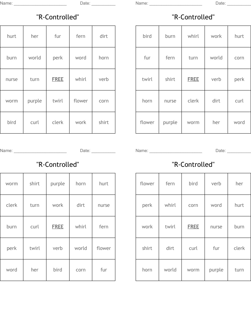 "R-Controlled" Bingo Cards
