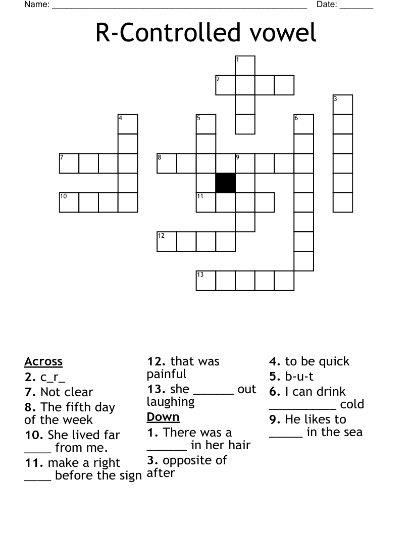 R-Controlled vowel Crossword