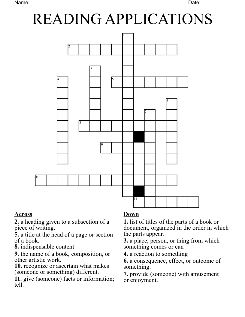 READING APPLICATIONS Crossword