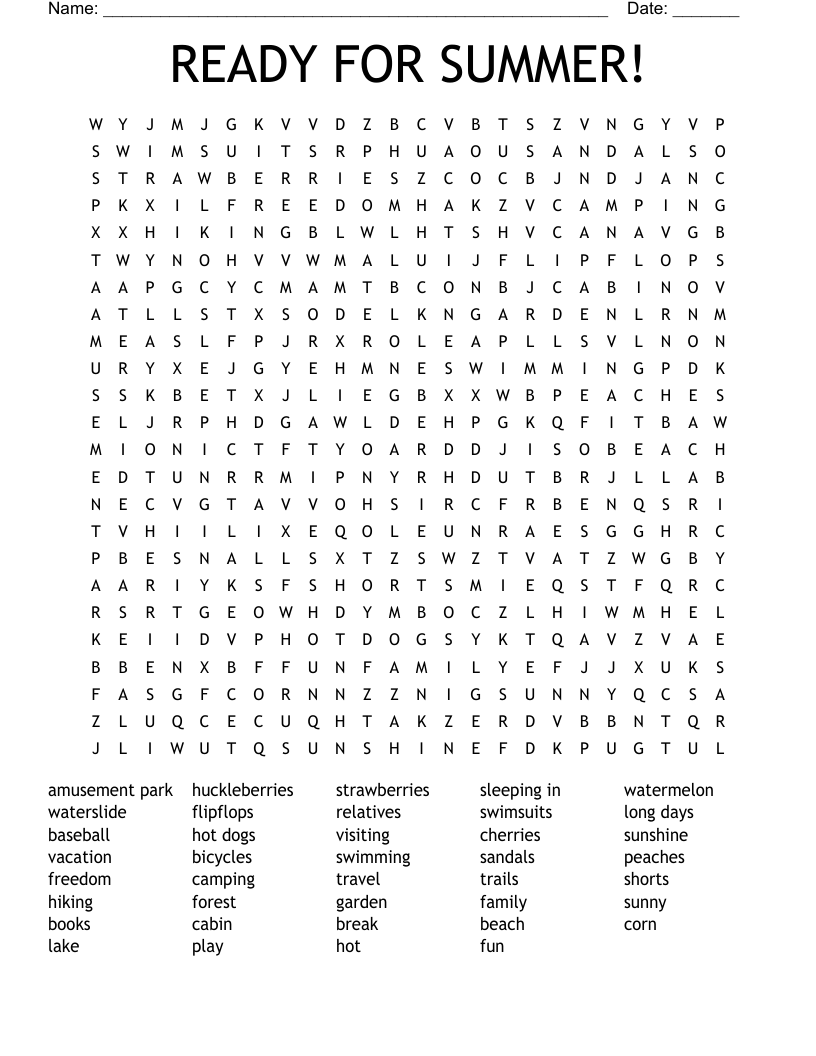 READY FOR SUMMER! Word Search