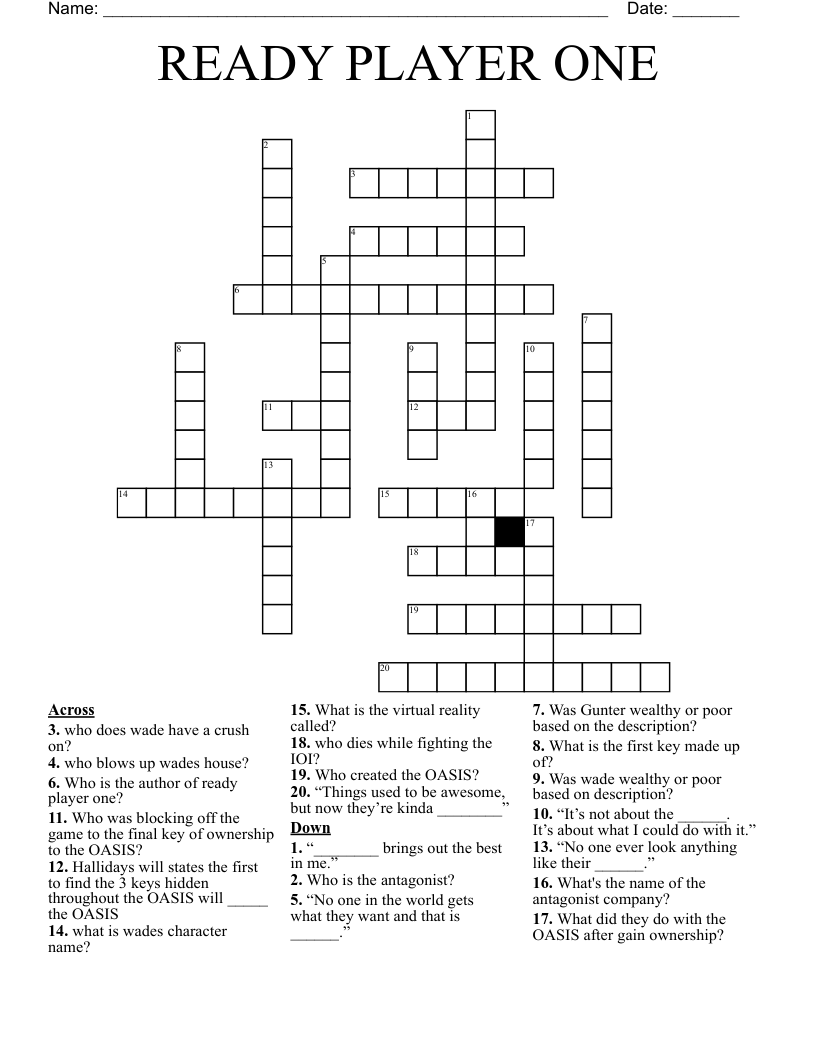 READY PLAYER ONE Crossword