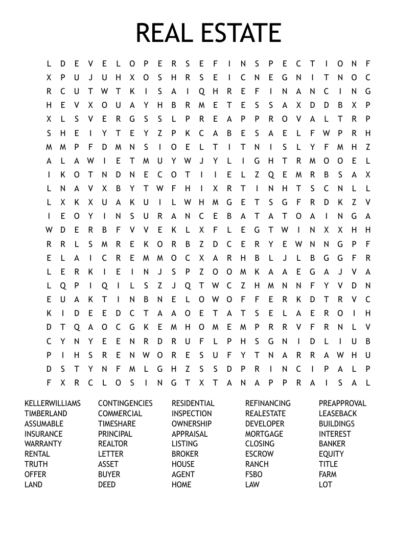REAL ESTATE Word Search