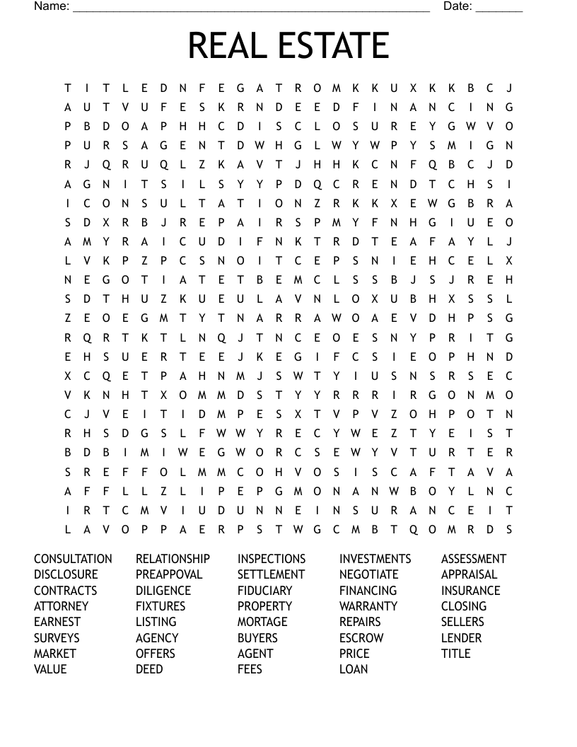 REAL ESTATE Word Search