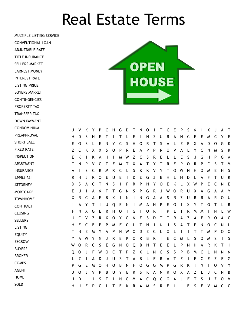 Real Estate Terms Word Search